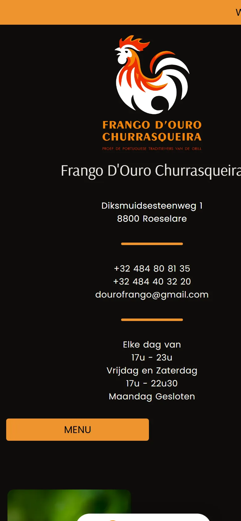 Mobile screenshot of the Frango D'Ouro website