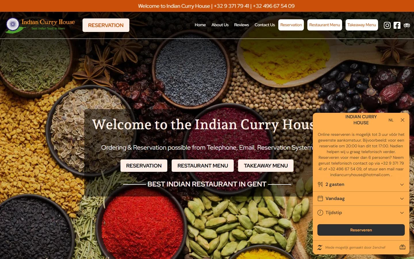 Screenshot of the Indian Curry House website