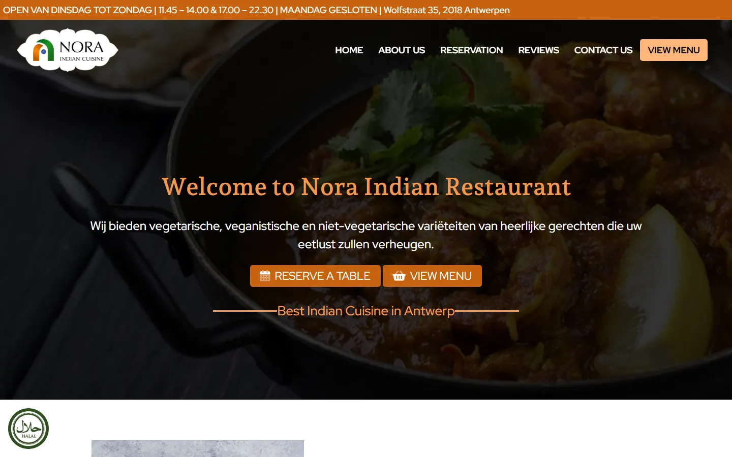Screenshot of the Nora Indian website
