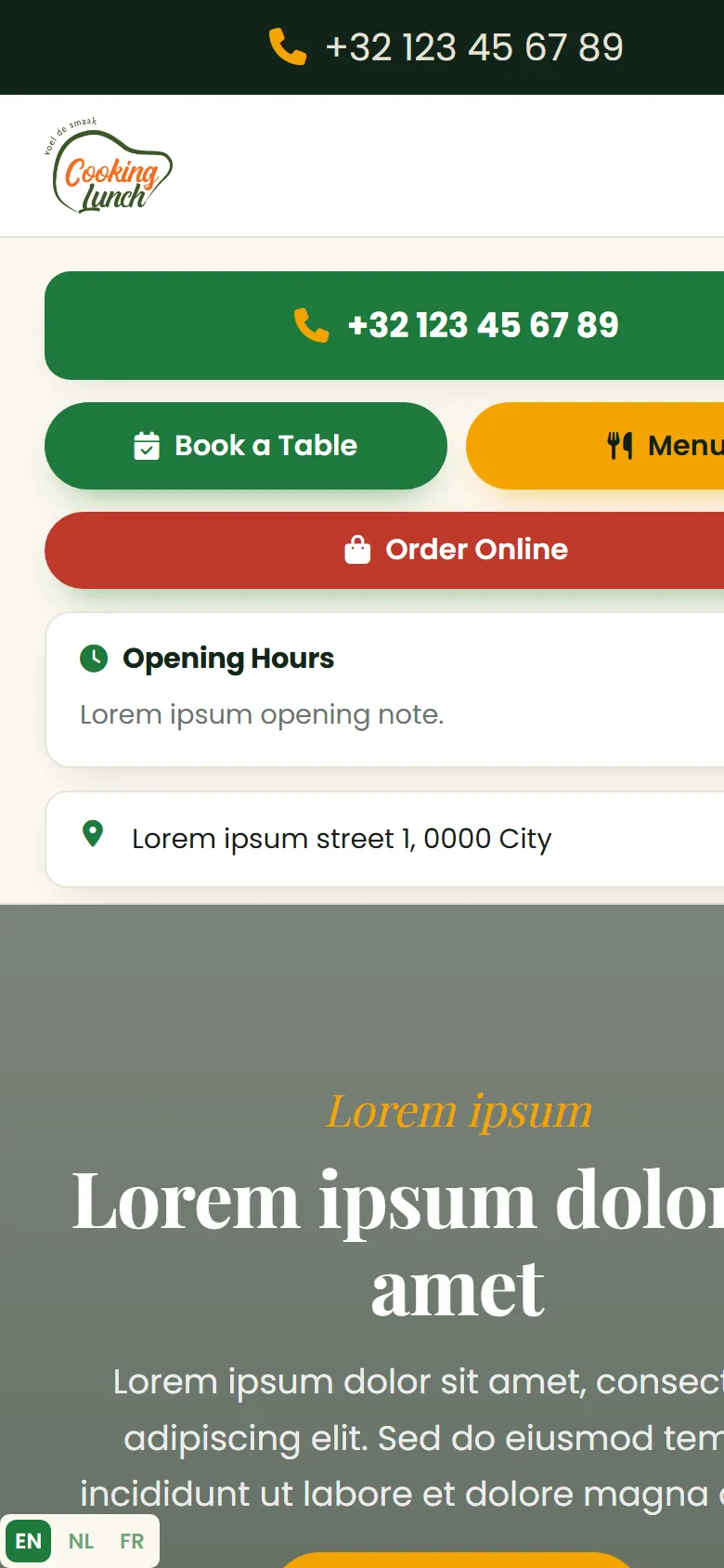 Mobile screenshot of the Cooking Lunch website