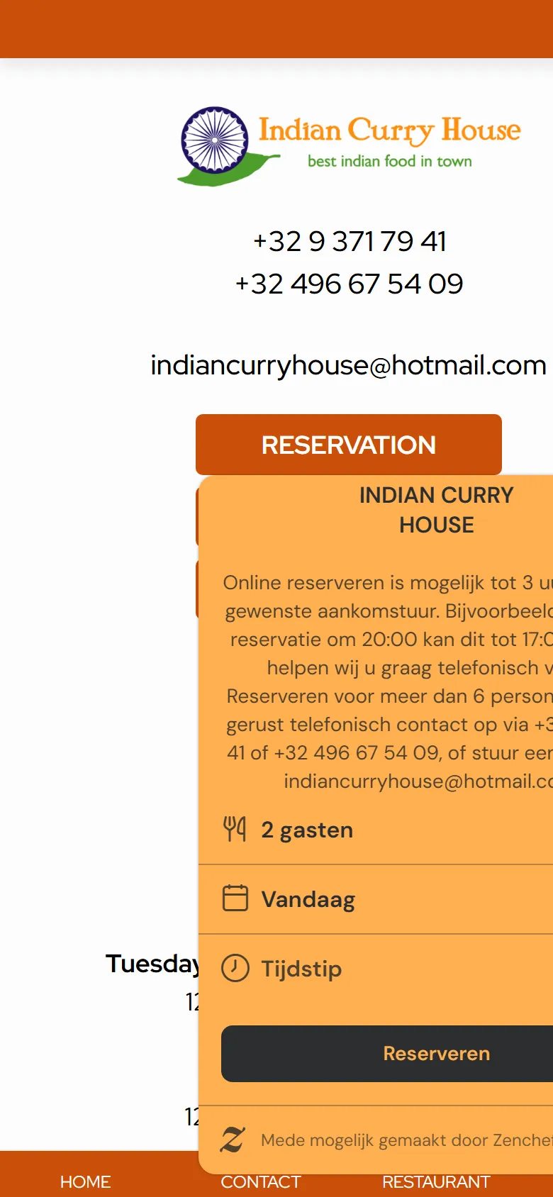 Mobile screenshot of the Indian Curry House website