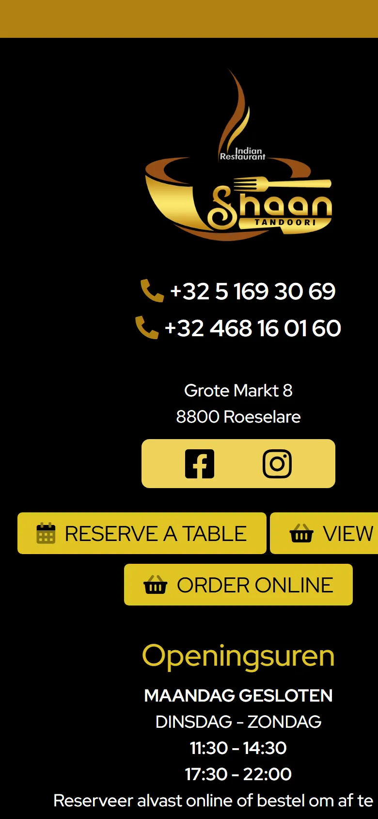 Mobile screenshot of the Shaant Andoori website