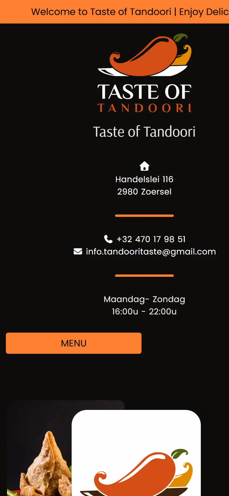 Mobile screenshot of the Taste Tandoori website